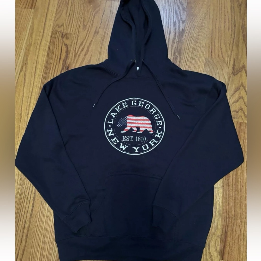Lake George New York Navy Pullover Hooded Hoodie Sweatshirt Size Medium